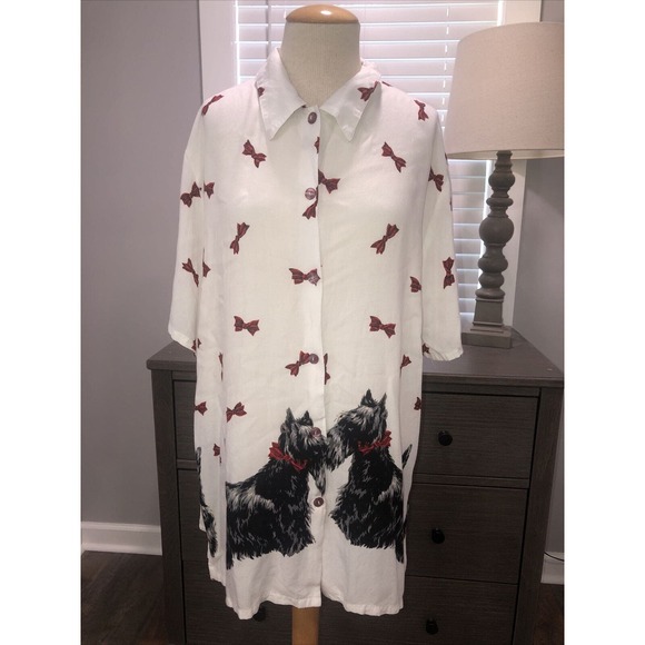 Vintage Marcy’N Me Schnauzer Print Button Front Women's Top Blouse‎ Size 2x USA - Picture 1 of 5
